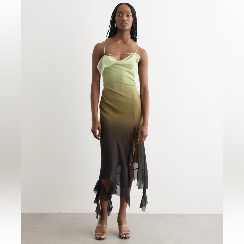 Acne Studios Delouise asymmetric ombré ruffle chiffon dress